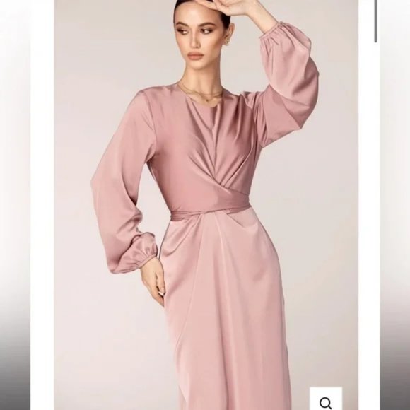 Veiled Collection Dresses & Skirts - Veiled Collection Alessandra Tie Waist Satin Maxi Dress - Dusty Rose